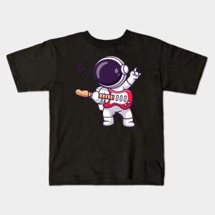 Cute Atronaut Playing Electric Guitar Cartoon Kids T-Shirt